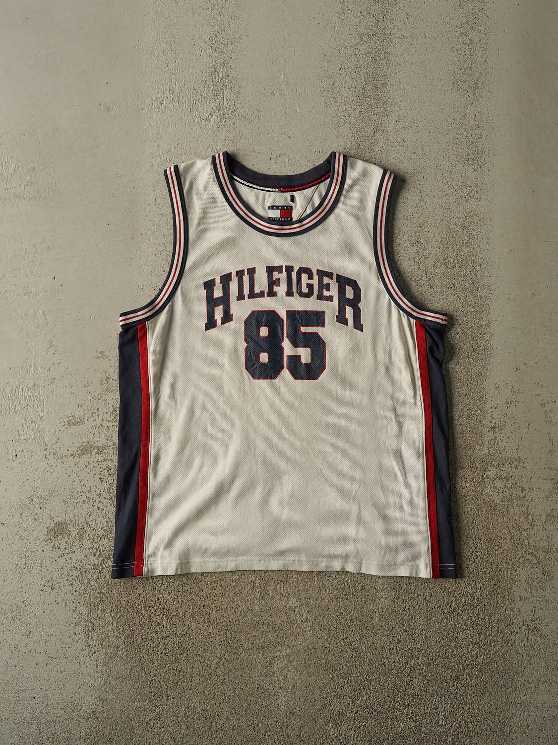 Vintage Y2K White Tommy Hilfiger Basketball Jersey (L)