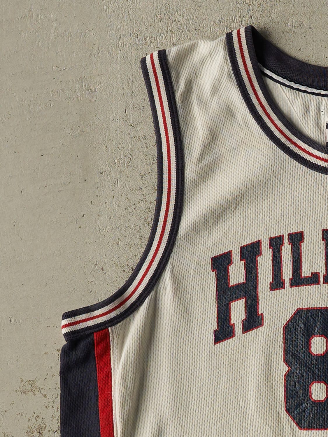 Vintage Y2K White Tommy Hilfiger Basketball Jersey (L)