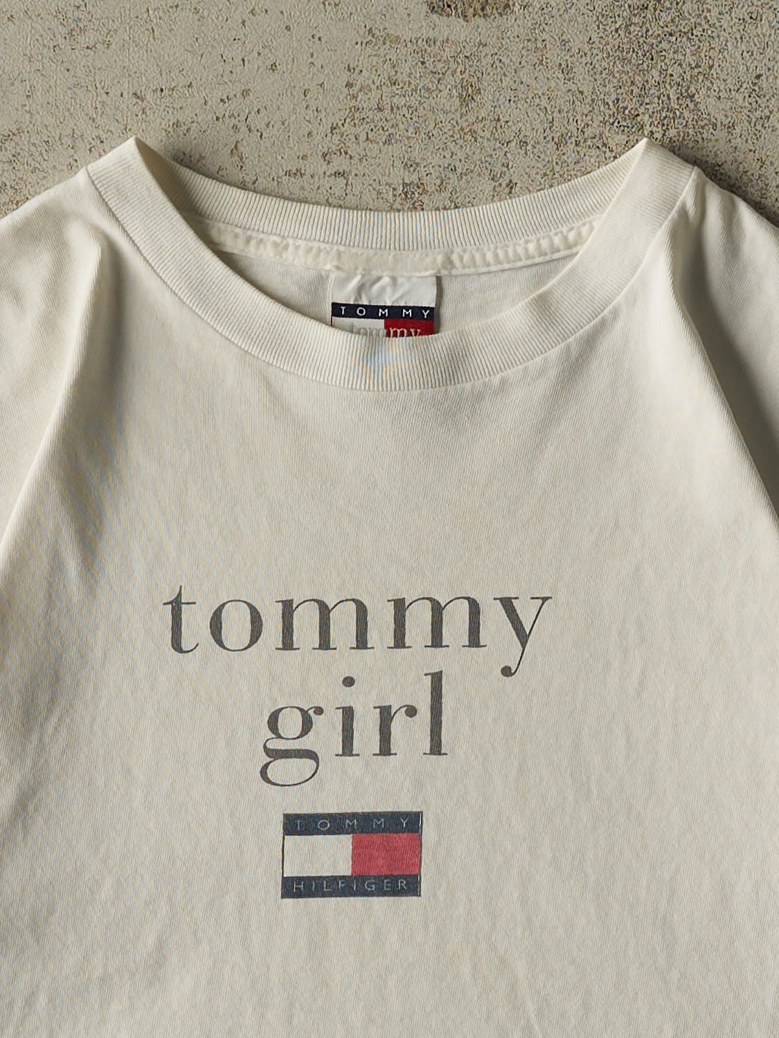 Vintage Y2K White Tommy Girl Baby Tee (XS/S)