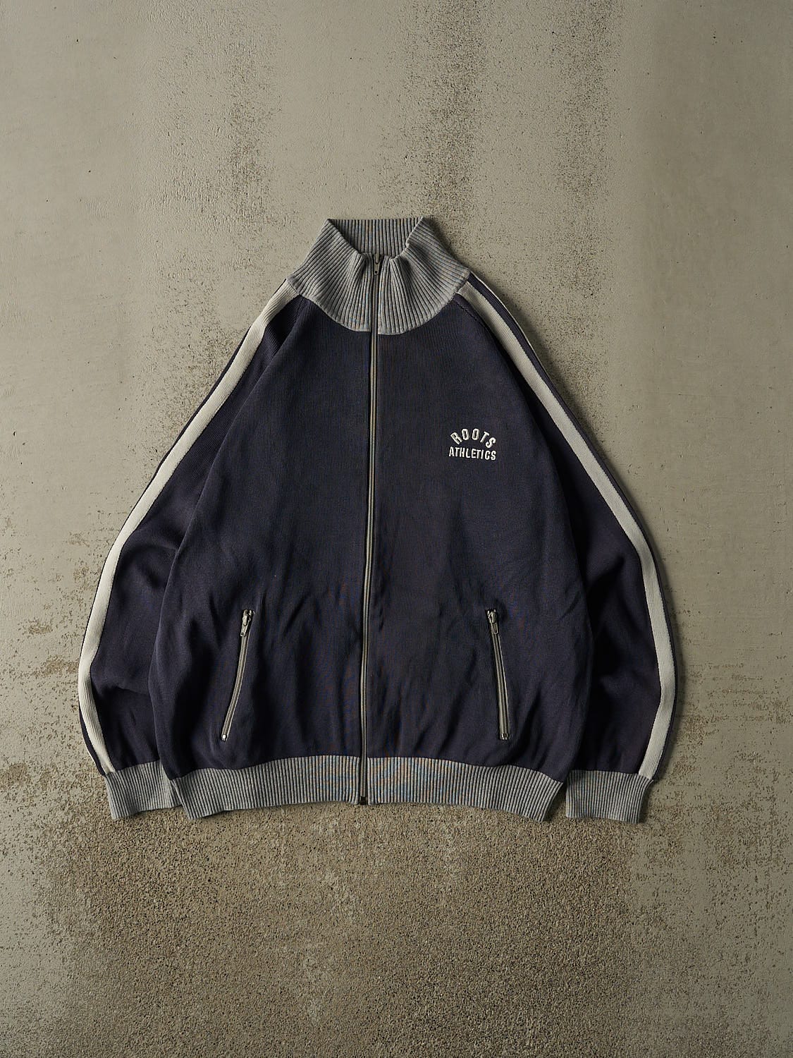 Vintage Y2K Navy Blue Roots Athletics Zip Up Sweater (M/L)