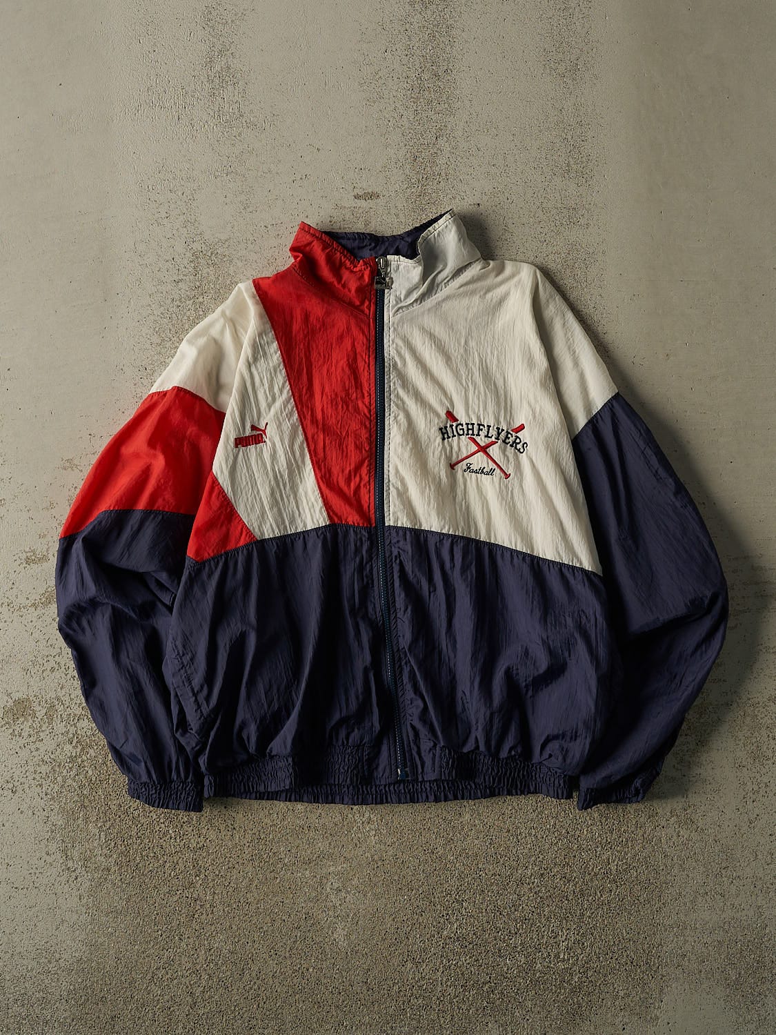 Vintage 90s Navy Blue Puma High Flyers Fastball Zip Up Windbreaker Jacket (M)