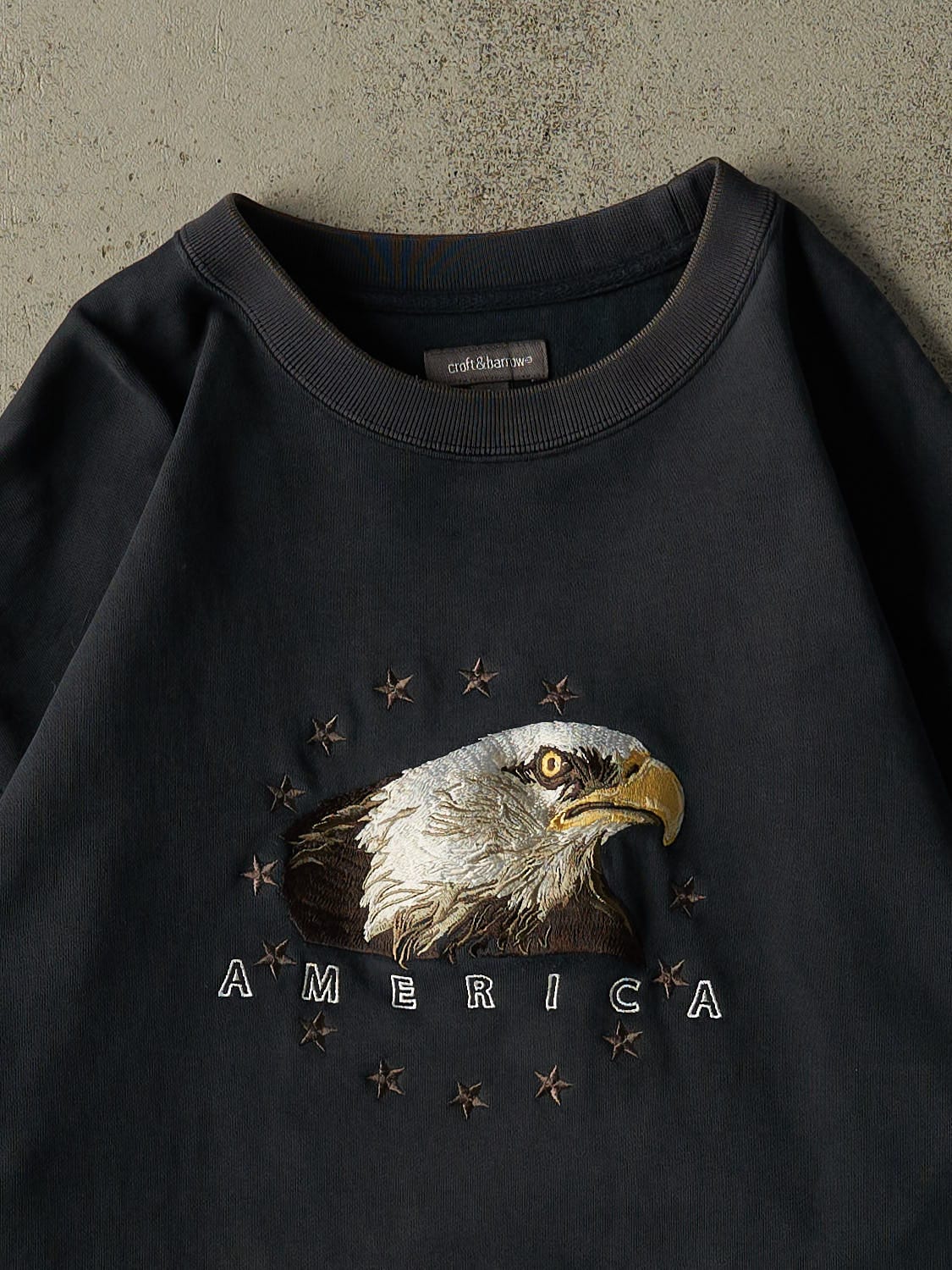Vintage Y2K Faded Black America Eagle Embroidered Crewneck (XL)