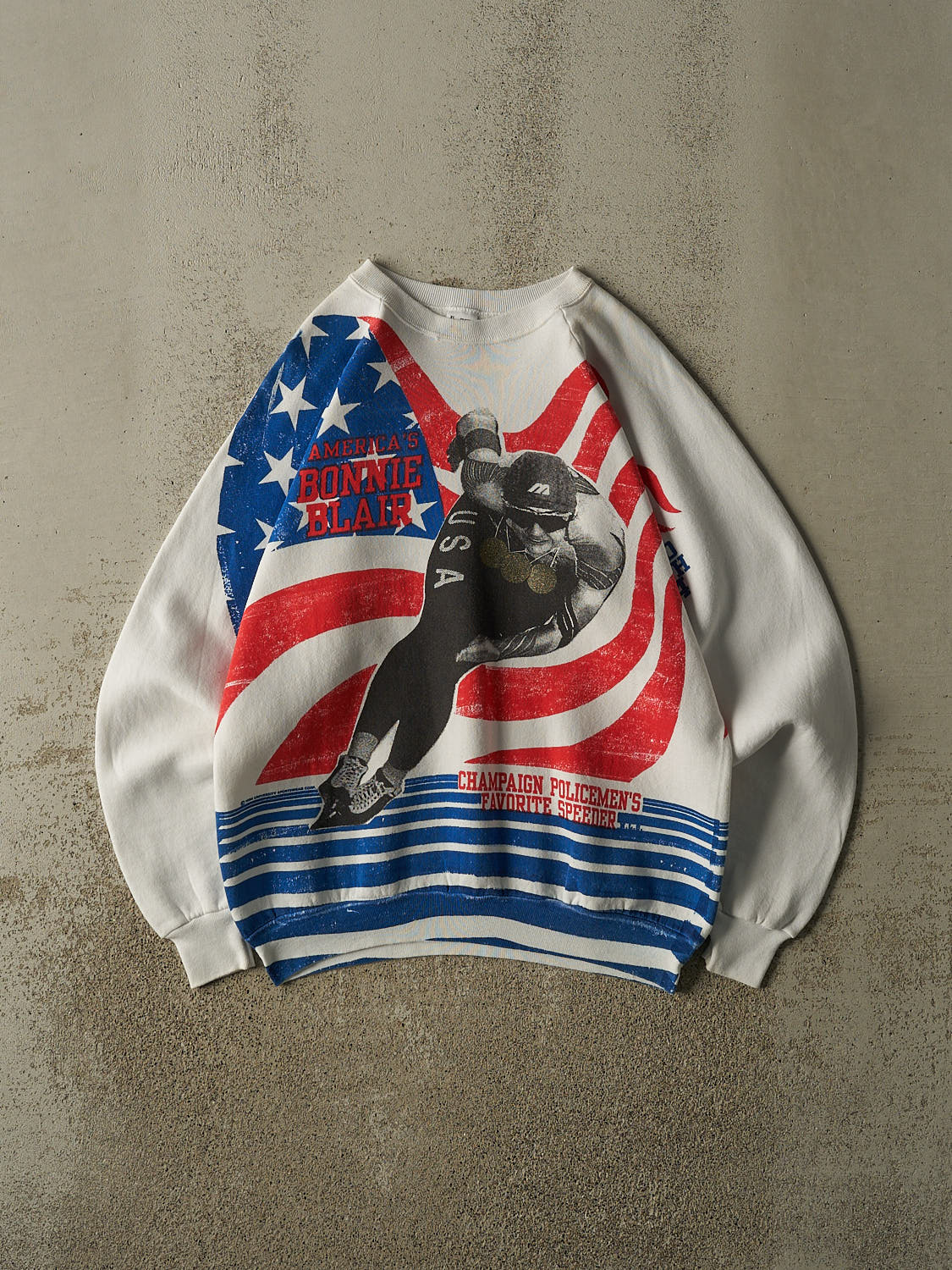 Vintage 94' White Bonnie Blair Olympics AOP Crewneck (L/XL)
