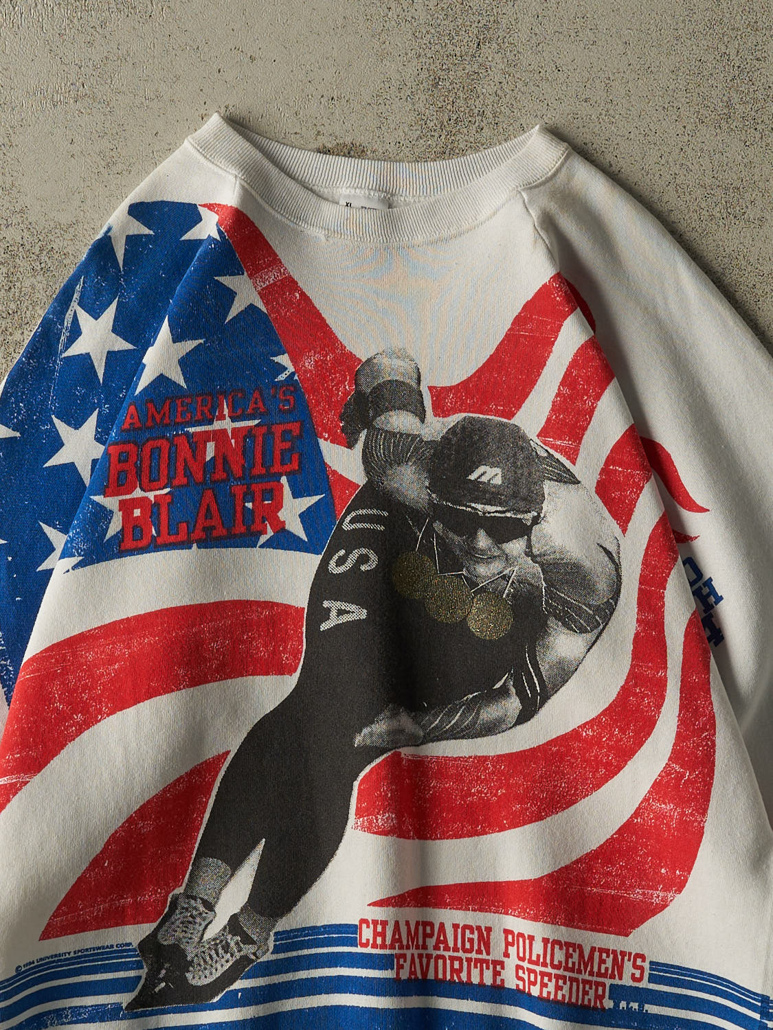 Vintage 94' White Bonnie Blair Olympics AOP Crewneck (L/XL)