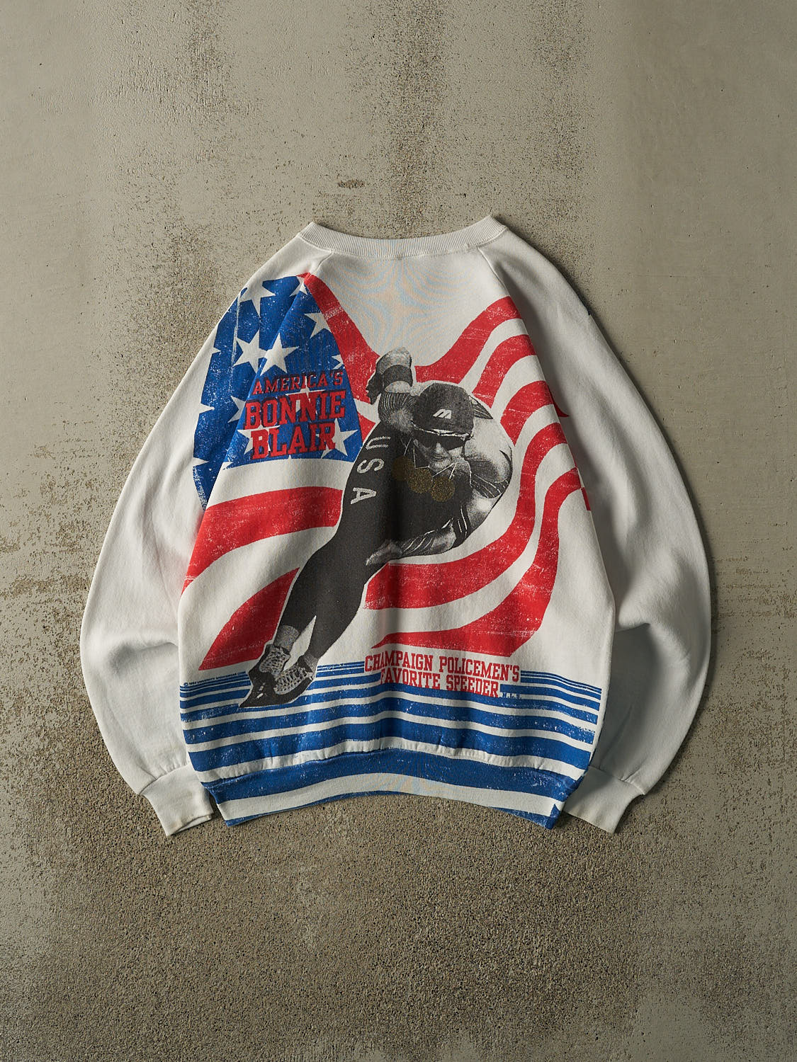Vintage 94' White Bonnie Blair Olympics AOP Crewneck (L/XL)