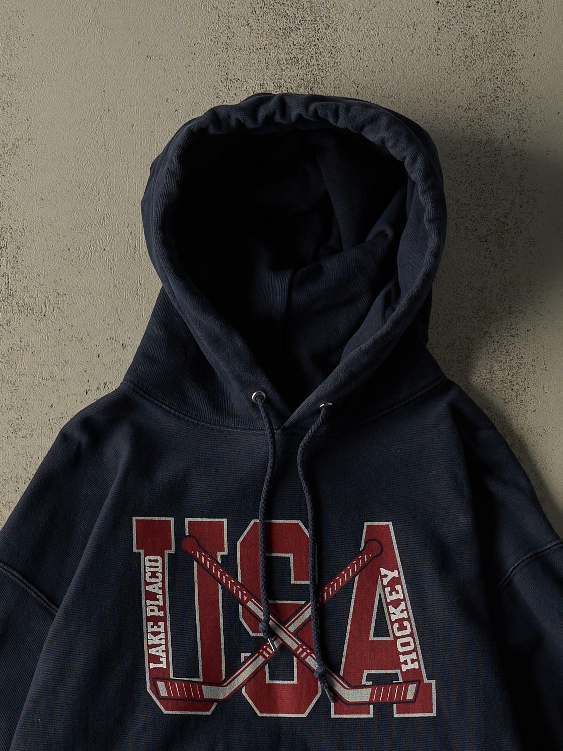 Vintage Y2K Navy Blue Champion Reverse Weave USA Hockey Hoodie (L/XL)