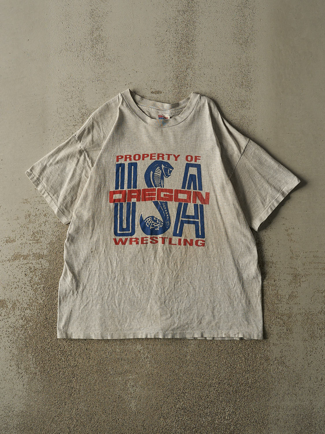 Vintage 90s Heather Grey Oregon Wrestling Single Stitch Tee (L)