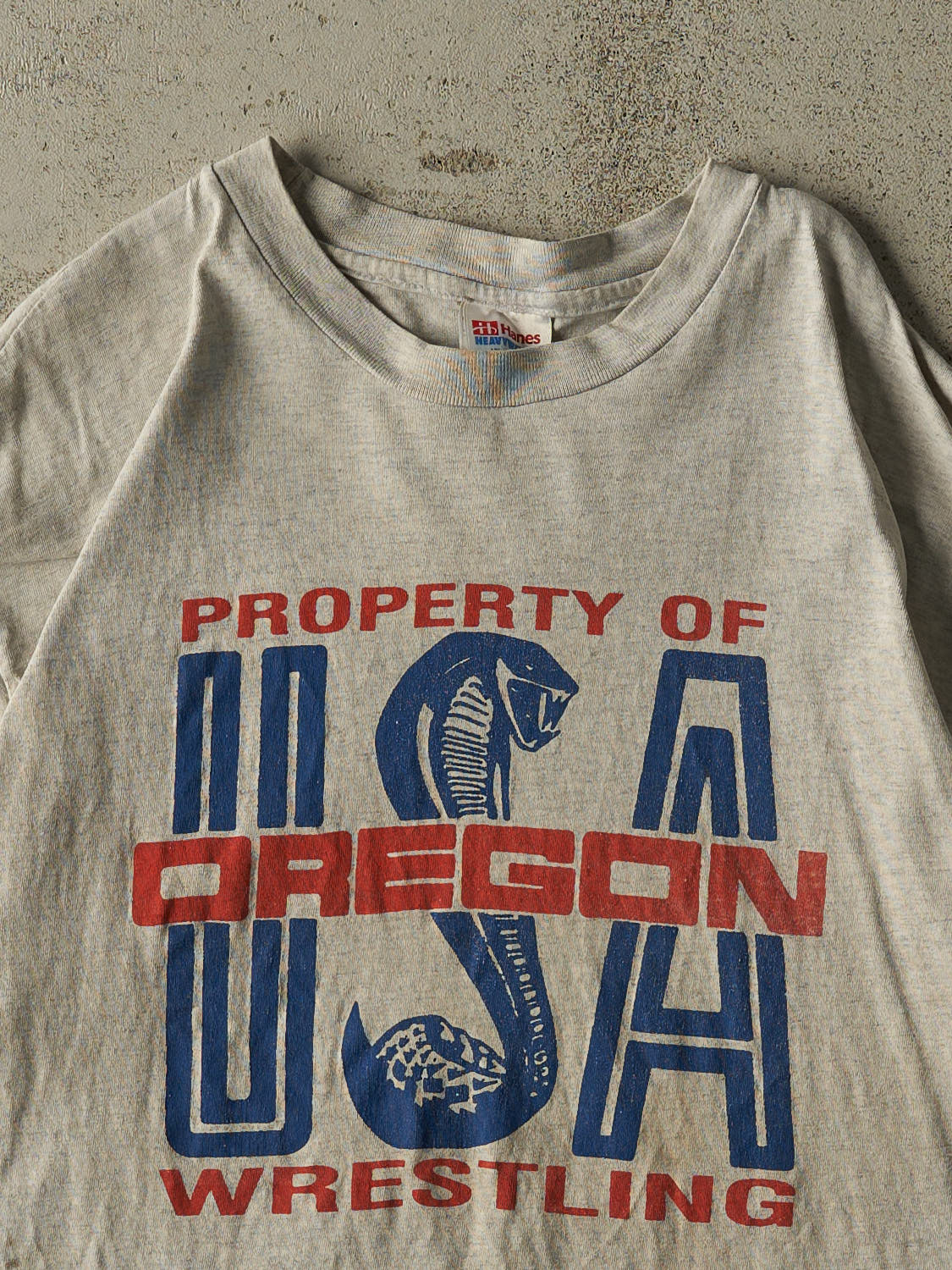 Vintage 90s Heather Grey Oregon Wrestling Single Stitch Tee (L)