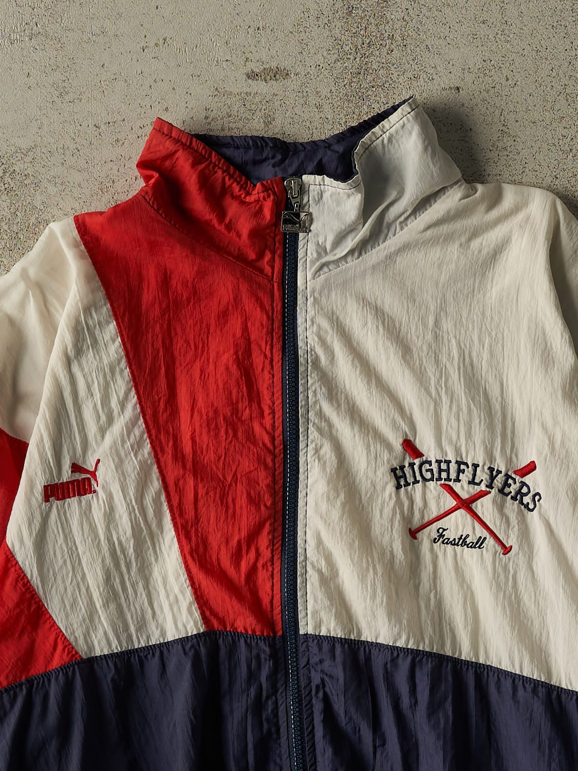 Vintage 90s Navy Blue Puma High Flyers Fastball Zip Up Windbreaker Jacket (M)