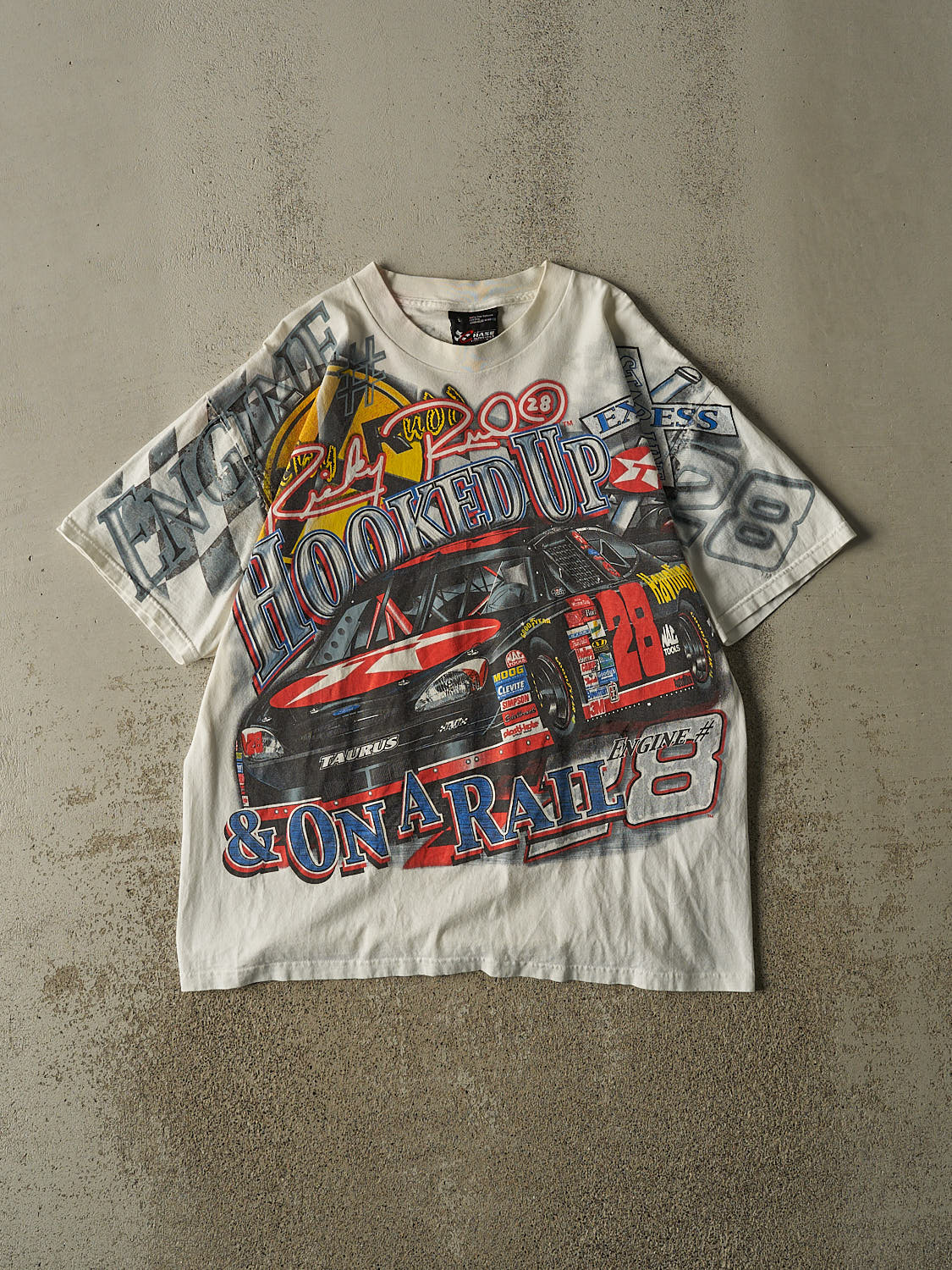 Vintage 00' White Nascar Ricky Rudd AOP Tee (L/XL)
