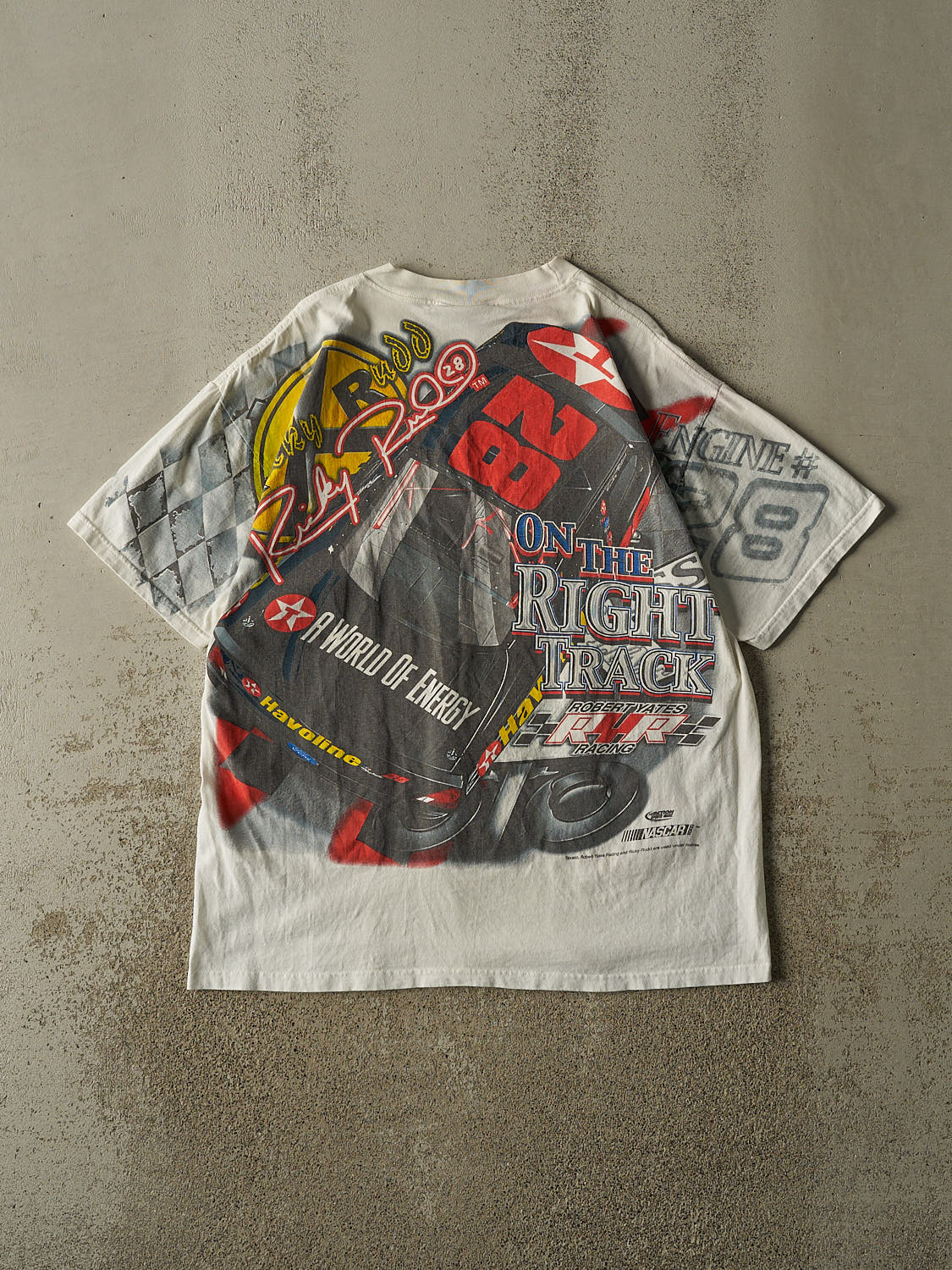 Vintage 00' White Nascar Ricky Rudd AOP Tee (L/XL)