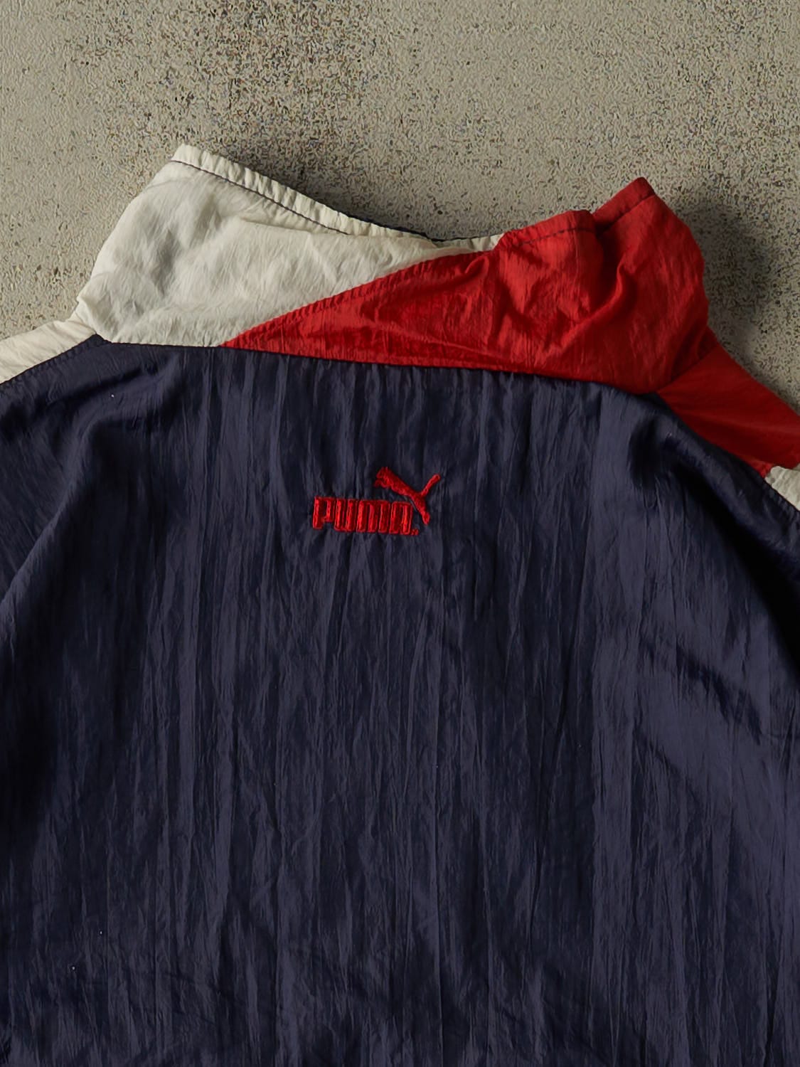 Vintage 90s Navy Blue Puma High Flyers Fastball Zip Up Windbreaker Jacket (M)