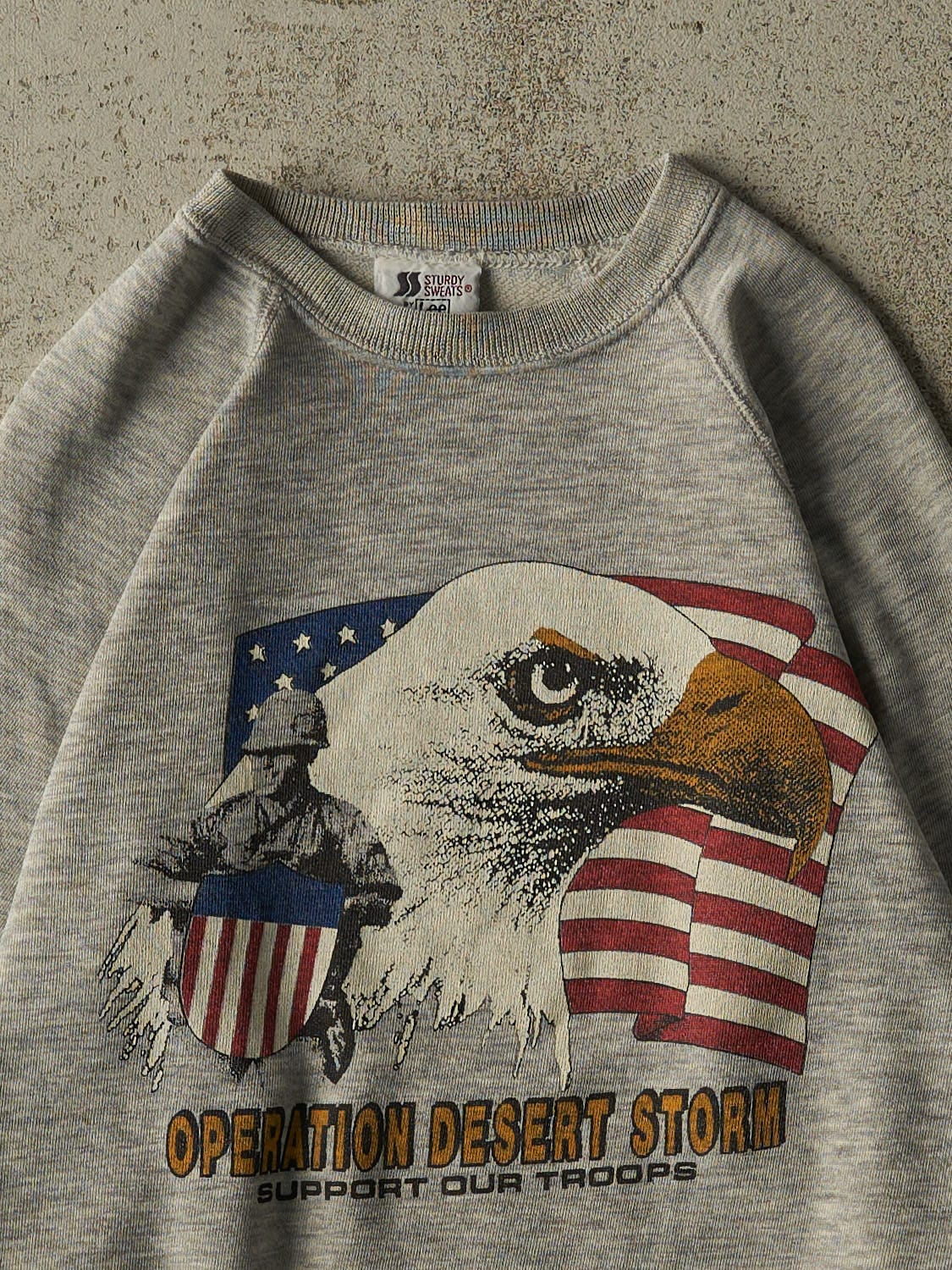 Vintage 80s Heather Grey US Army Operation Desert Storm Crewneck (XXS/XS)