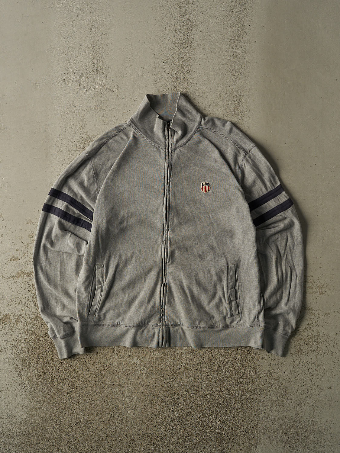 Vintage Y2K Grey Polo Jeans Co Embroidered Zip Up Sweater (XL)