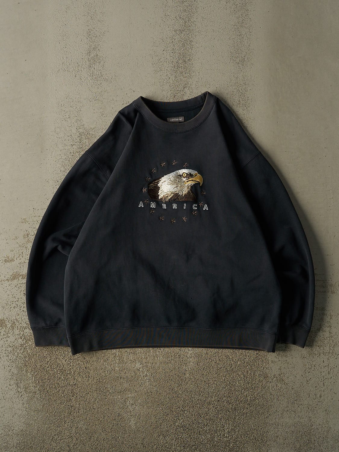 Vintage Y2K Faded Black America Eagle Embroidered Crewneck (XL)