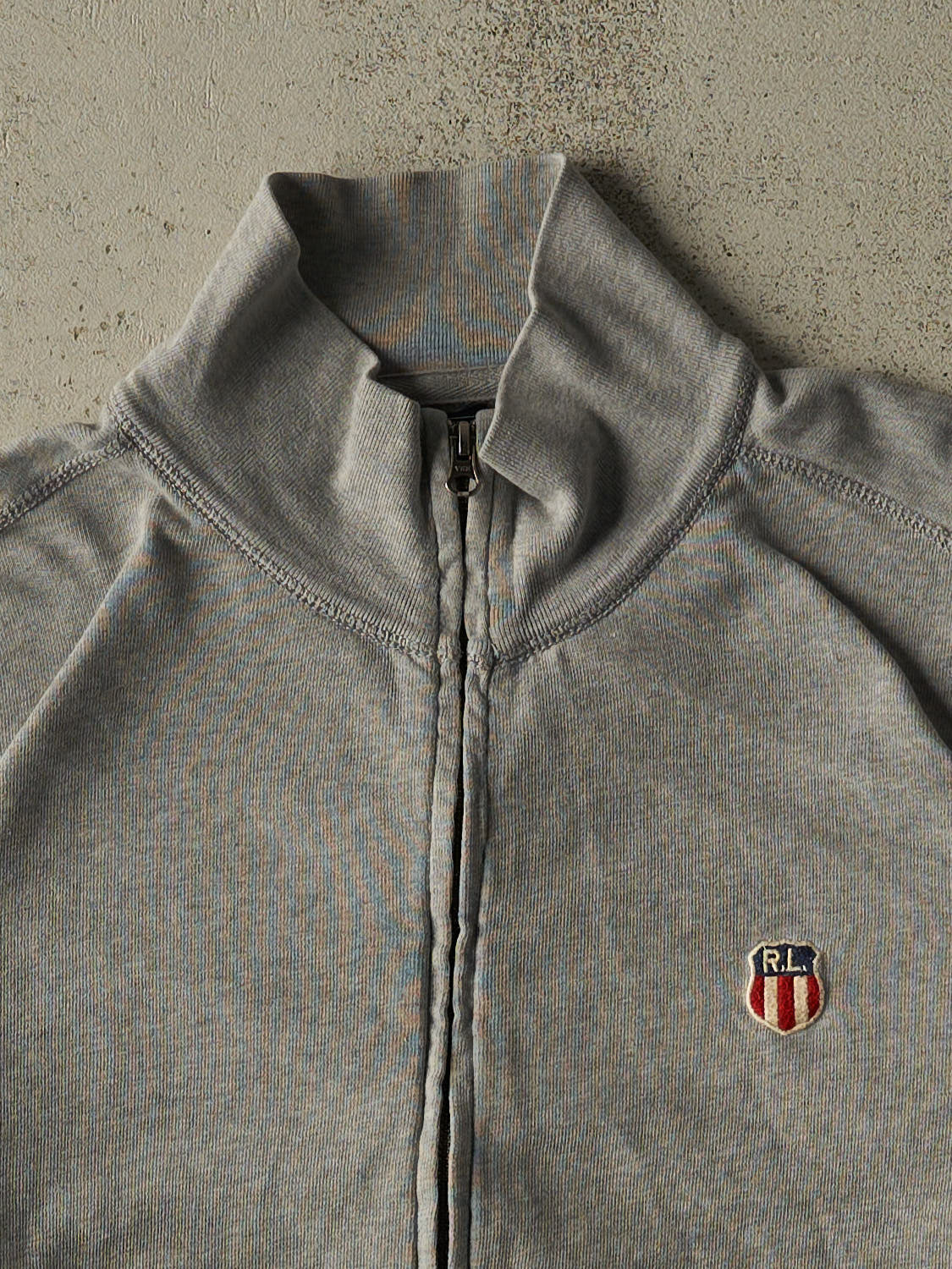 Vintage Y2K Grey Polo Jeans Co Embroidered Zip Up Sweater (XL)