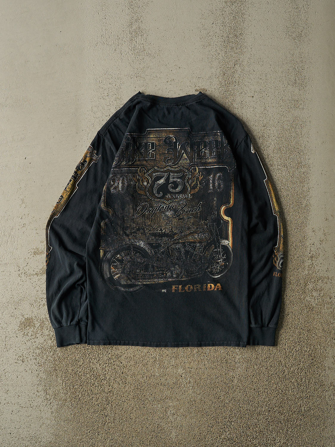 Vintage 16' Faded Black Daytona Beach Bike Week Long Sleeve (XS/S)