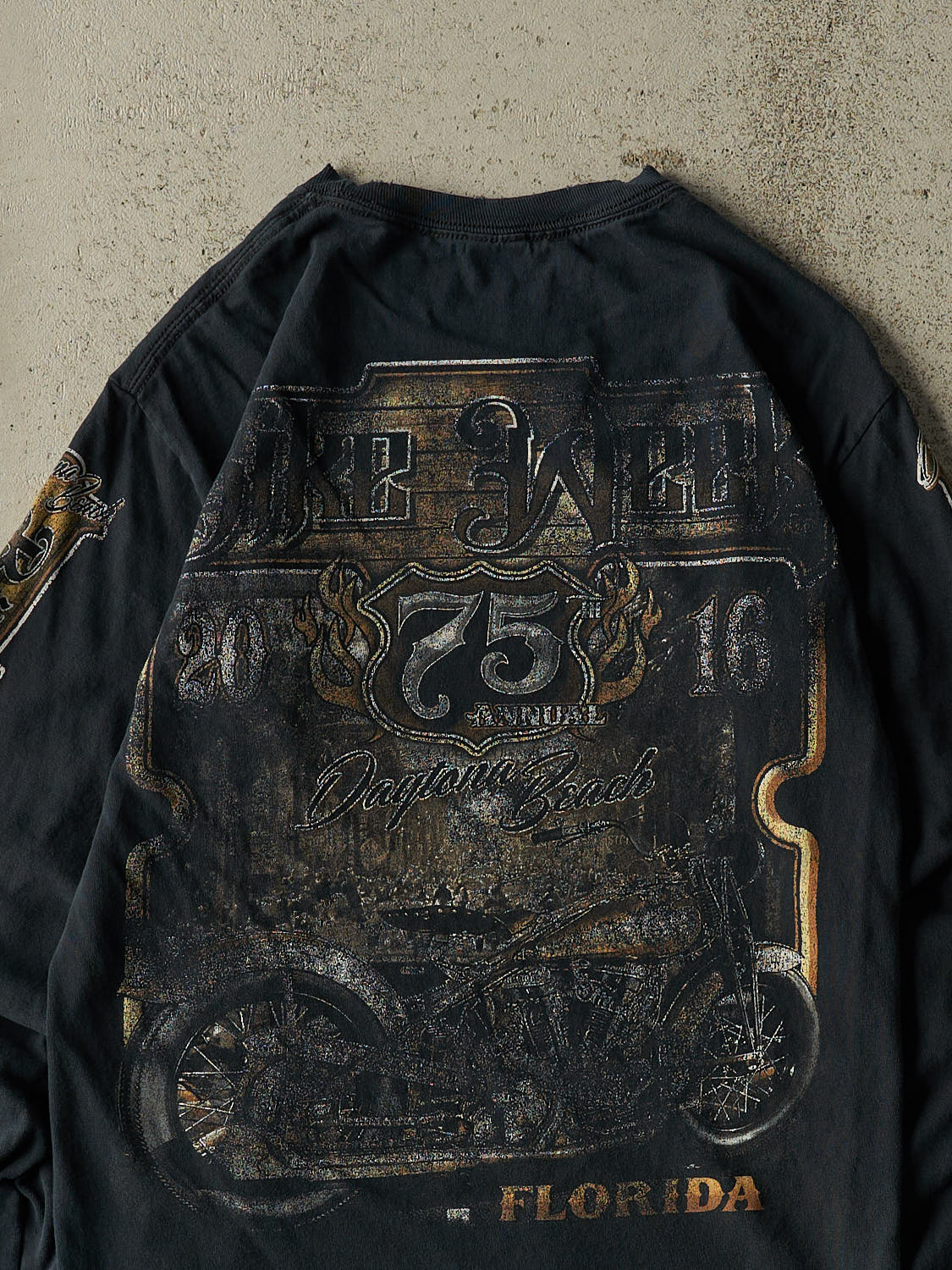 Vintage 16' Faded Black Daytona Beach Bike Week Long Sleeve (XS/S)