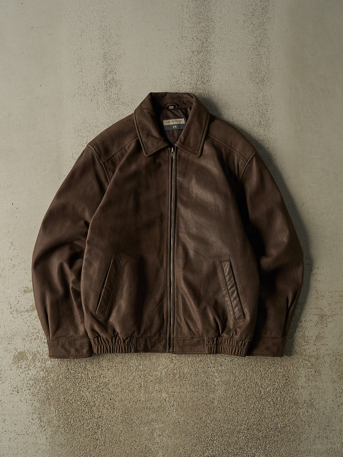 Vintage 90s Brown Savile Row Bomber Leather Jacket (M)