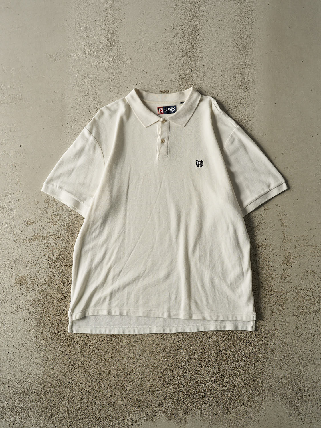 Vintage 90s White Chaps Embroidered Quarter Button Tee (XL)