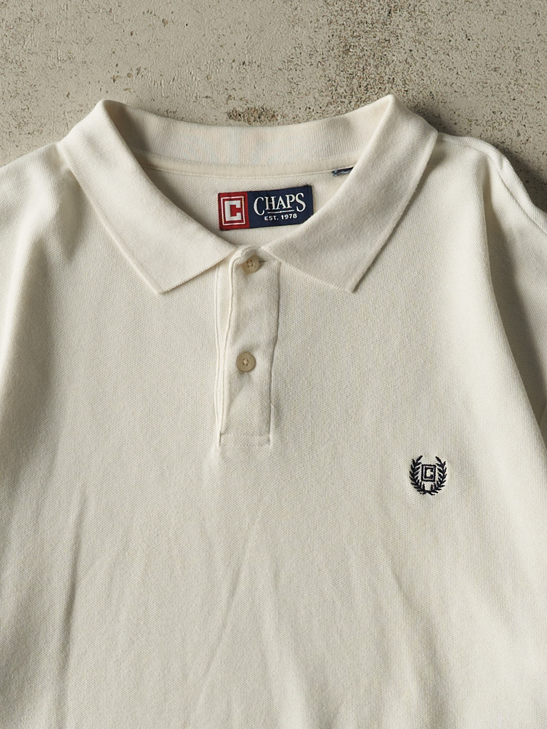 Vintage 90s White Chaps Embroidered Quarter Button Tee (XL)