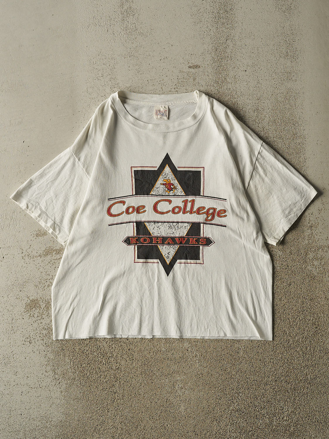 Vintage 90s White Coe College Kohawks Cropped Single Stitch Tee (M/L)
