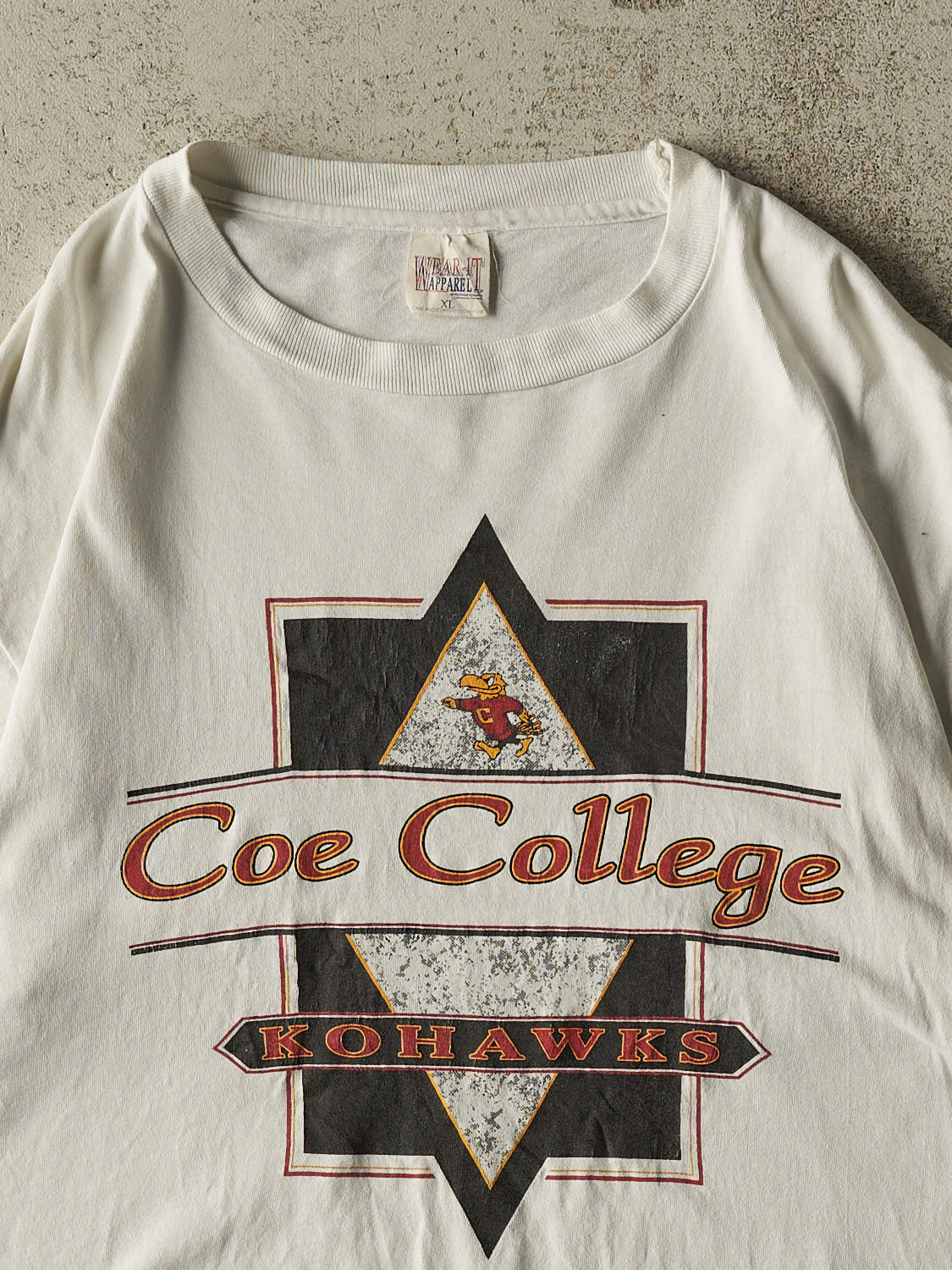 Vintage 90s White Coe College Kohawks Cropped Single Stitch Tee (M/L)