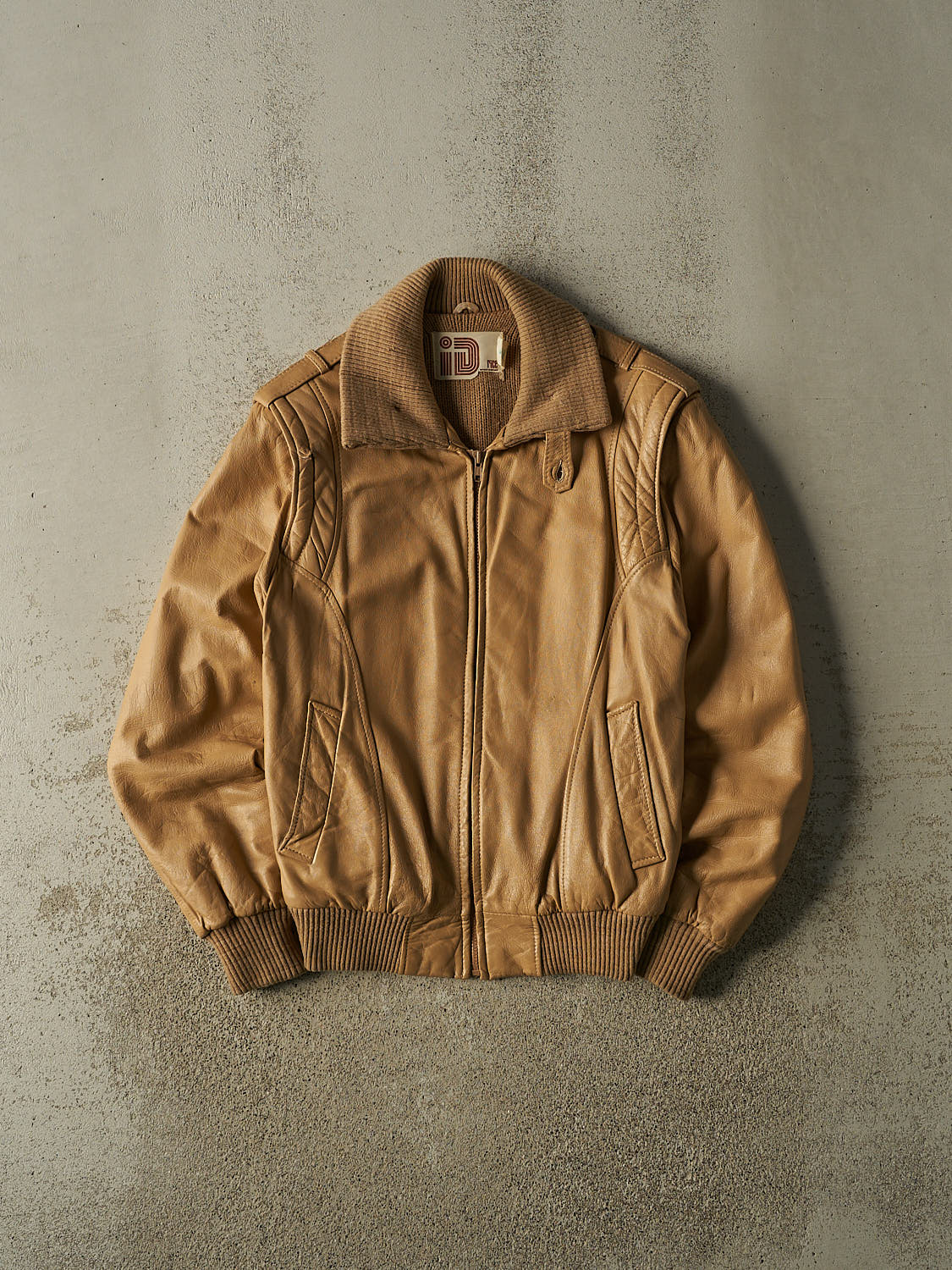 Vintage 70s Beige iD Leather Jacket (M)
