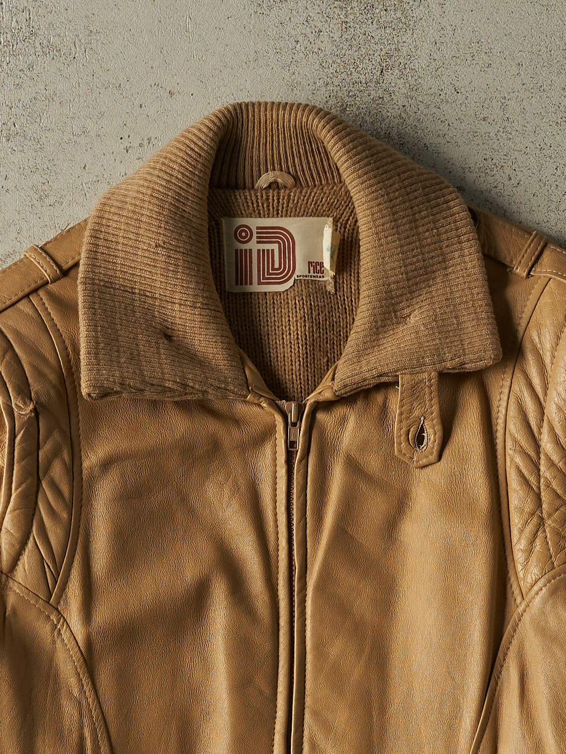 Vintage 70s Beige iD Leather Jacket (M)