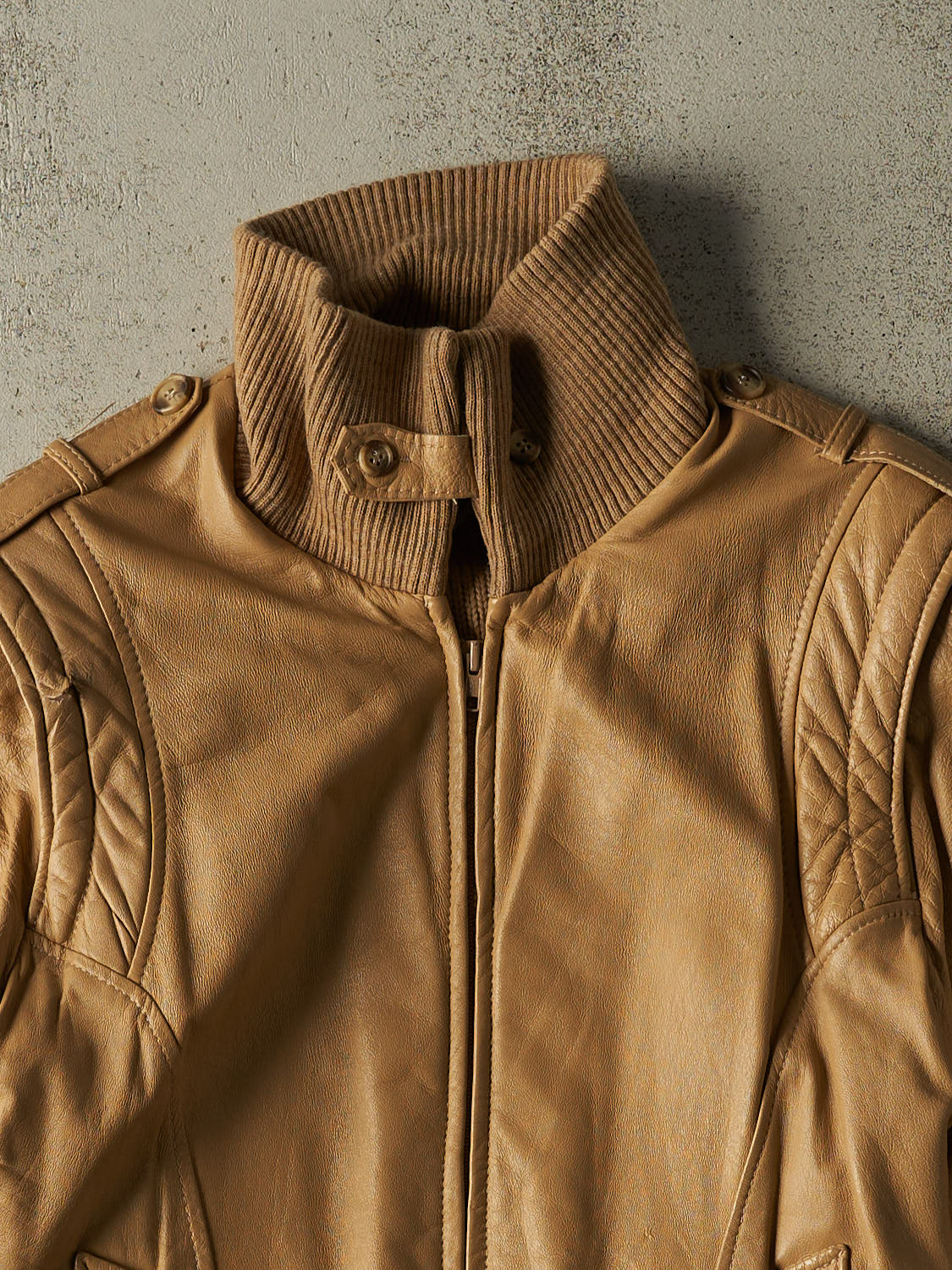 Vintage 70s Beige iD Leather Jacket (M)