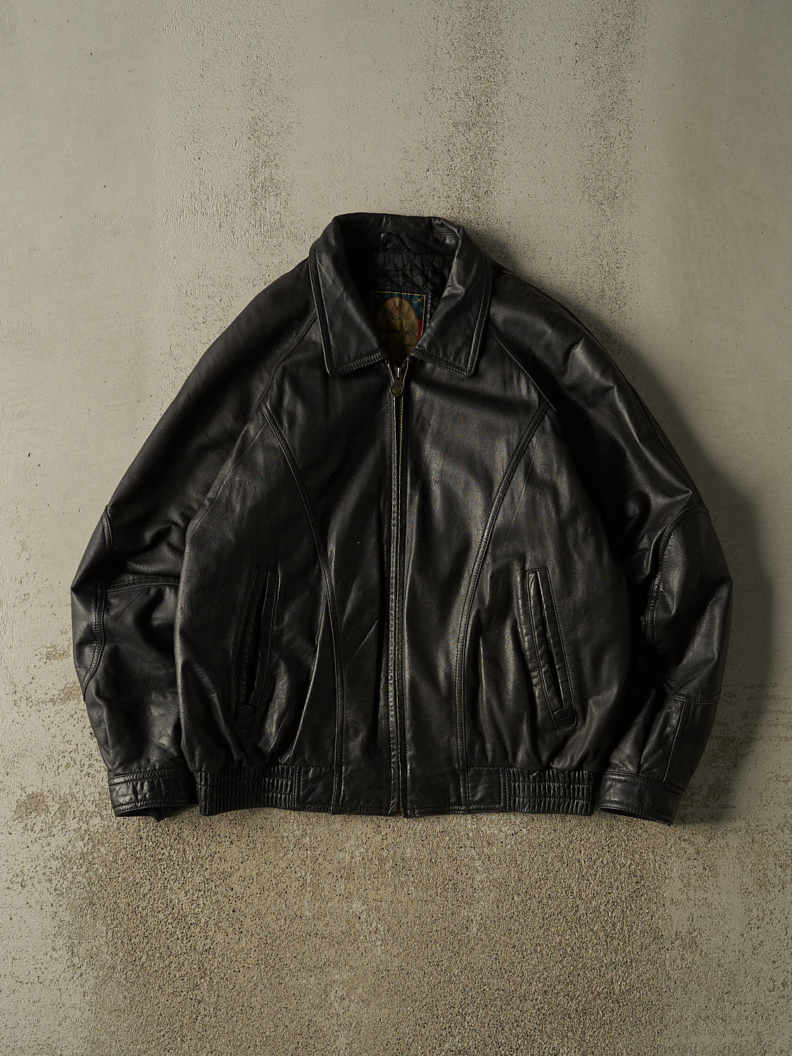 Vintage 80s Black Leather Bomber Jacket (M/L)