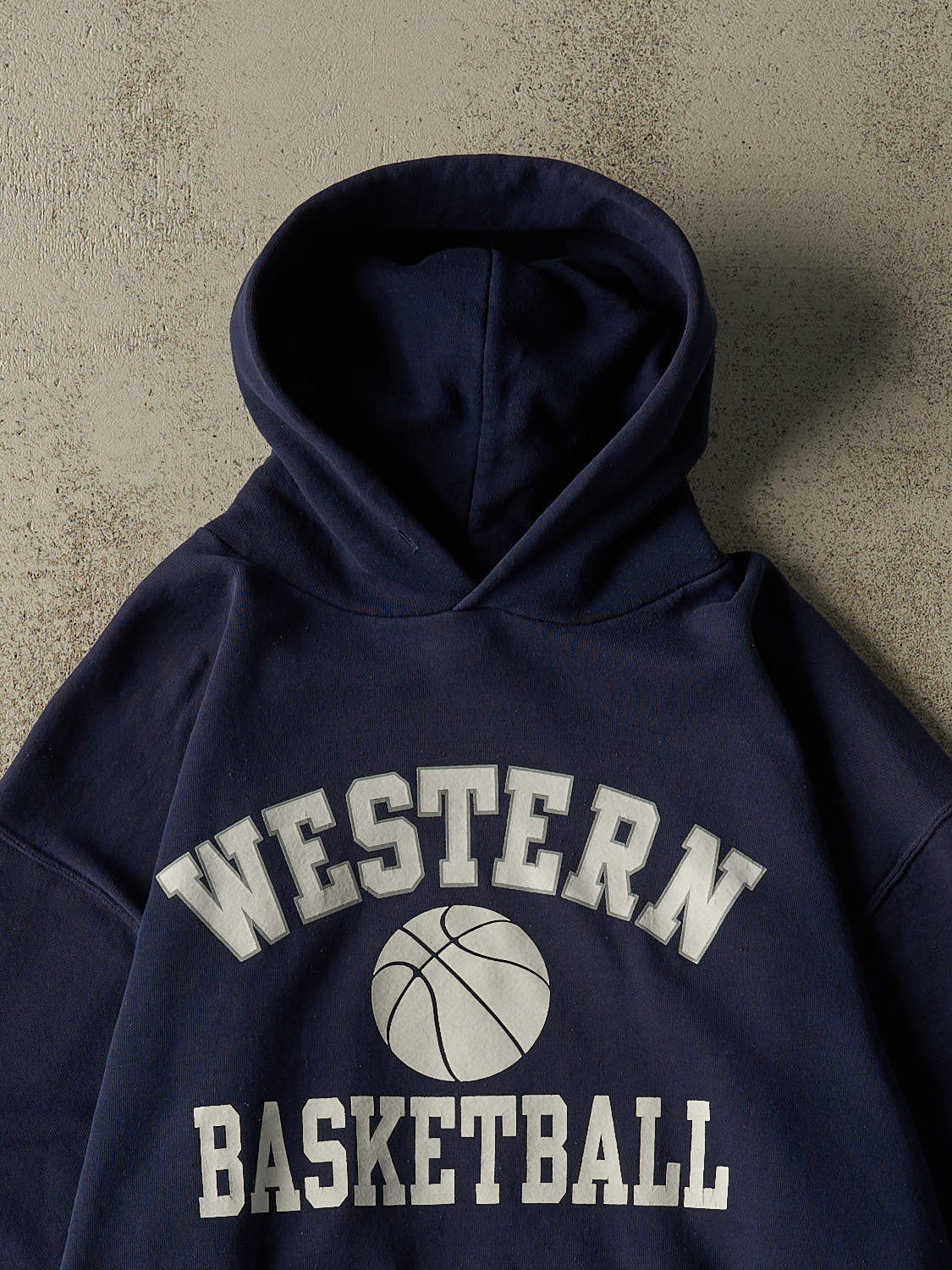 Vintage Y2K Navy Blue Russell Athletic Western Basketball Hoodie (L/XL)