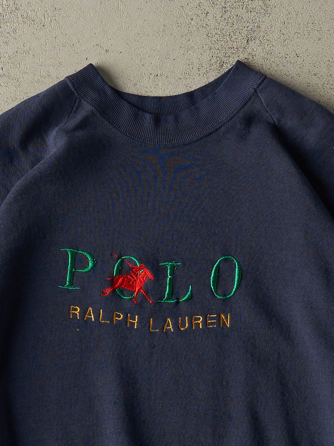 Vintage 80s Navy Blue Bootleg Polo Ralph Lauren Embroidered Crewneck (L/XL)