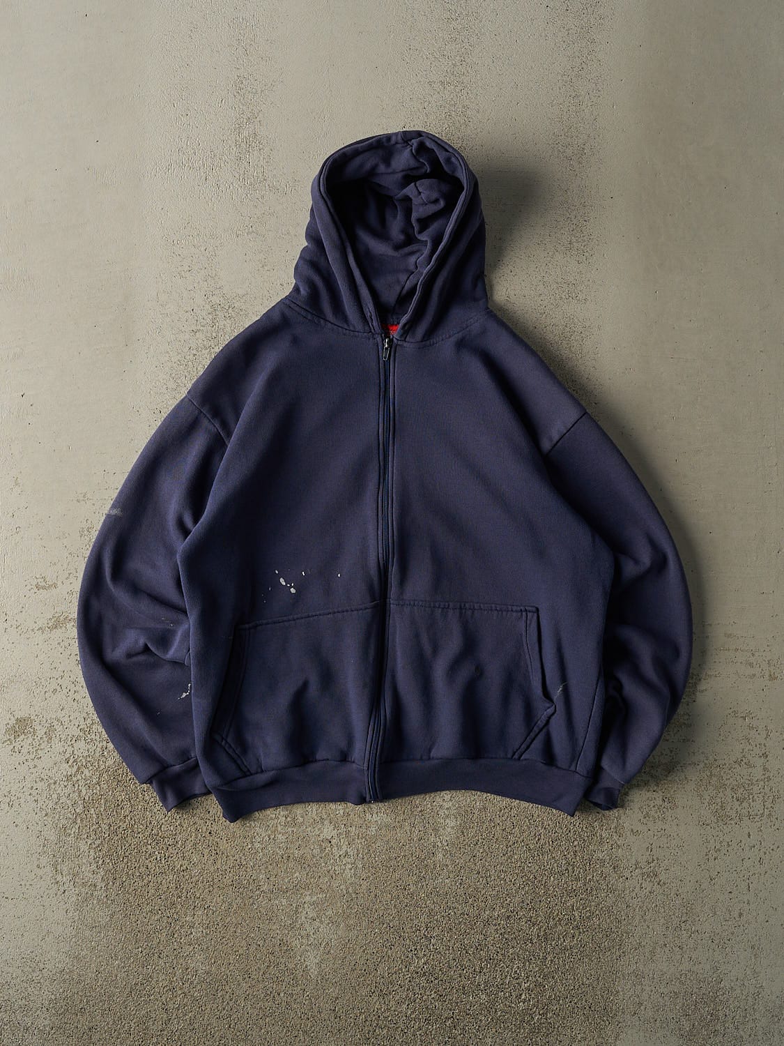 Vintage 80s Navy Blue Blank Thermal Lined Zip Up Hoodie (M/L)