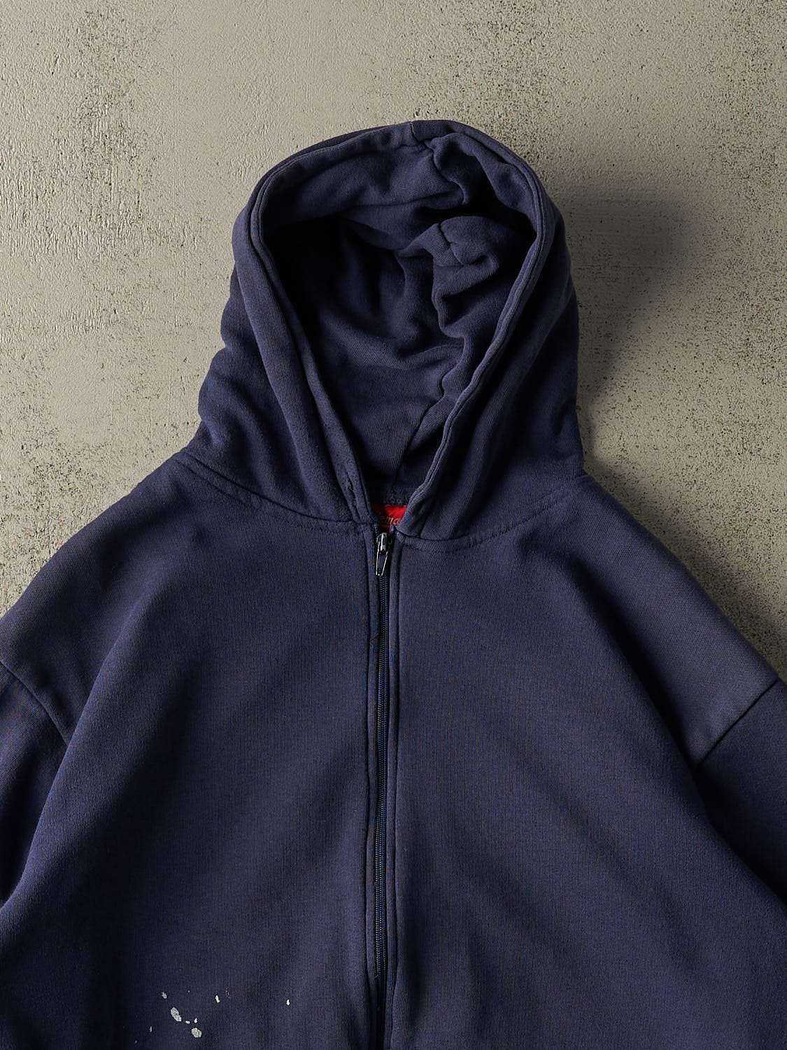 Vintage 80s Navy Blue Blank Thermal Lined Zip Up Hoodie (M/L)