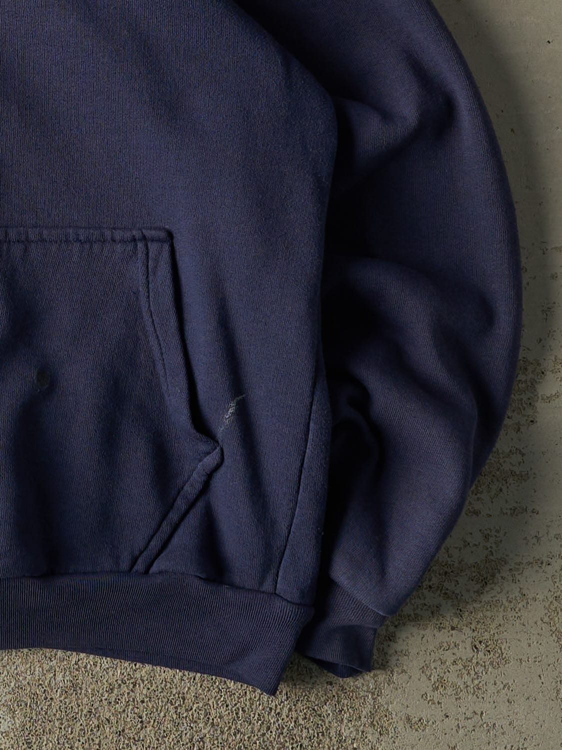 Vintage 80s Navy Blue Blank Thermal Lined Zip Up Hoodie (M/L)