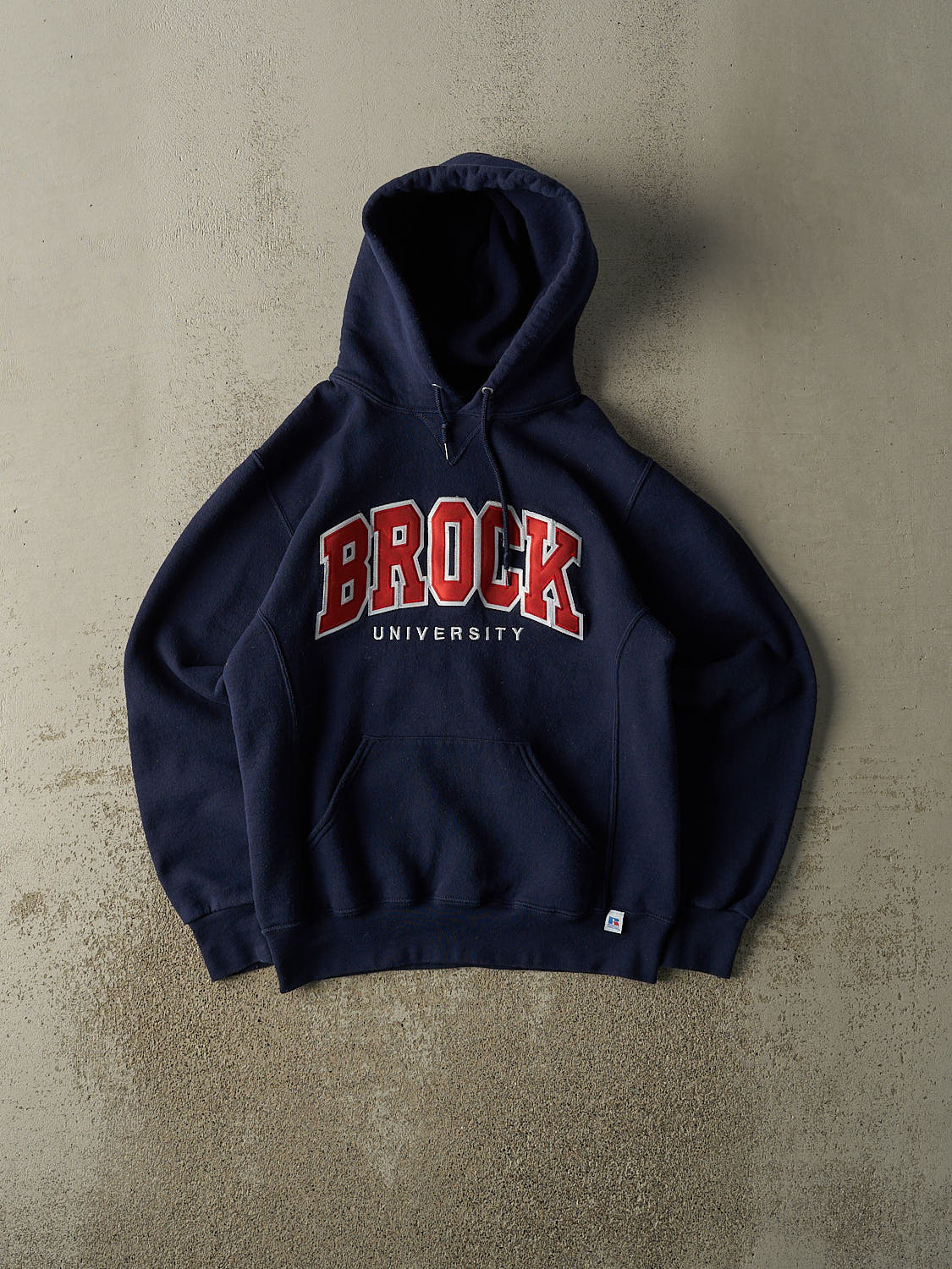 Vintage Y2K Navy Blue Russell Athletic Brock University Embroidered Hoodie (S/M)