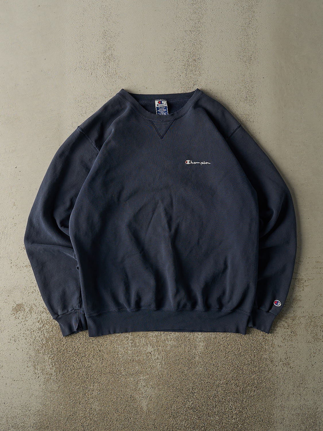 Vintage 90s Navy Blue Champion Embroidered Crewneck (XL/XXL)