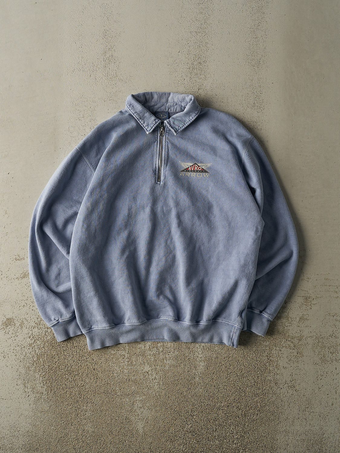 Vintage Y2K Washed Blue Avro Arrow Quarter Zip Sweater (M/L)