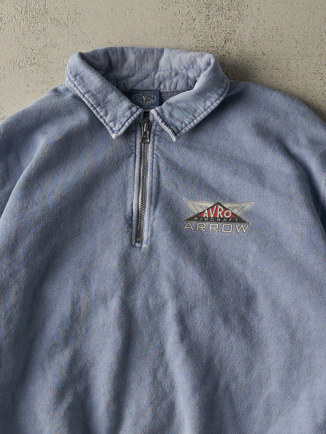 Vintage Y2K Washed Blue Avro Arrow Quarter Zip Sweater (M/L)