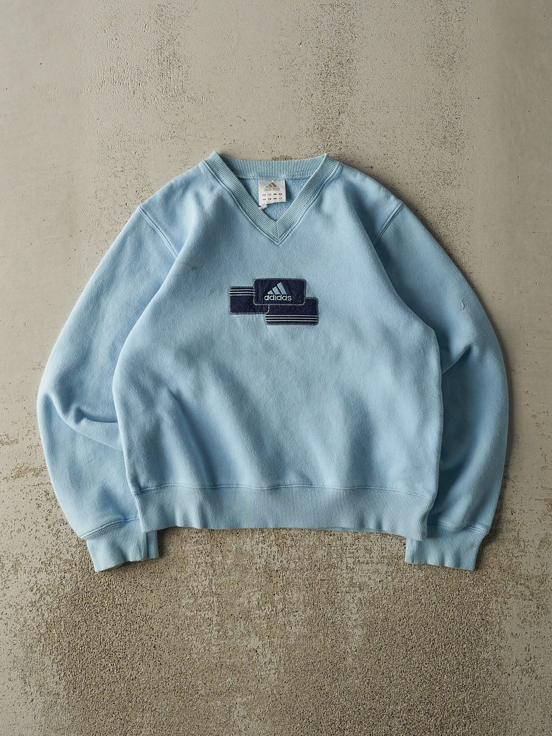 Vintage Y2K Blue Adidas Embroidered V Neck Crewneck (XS)