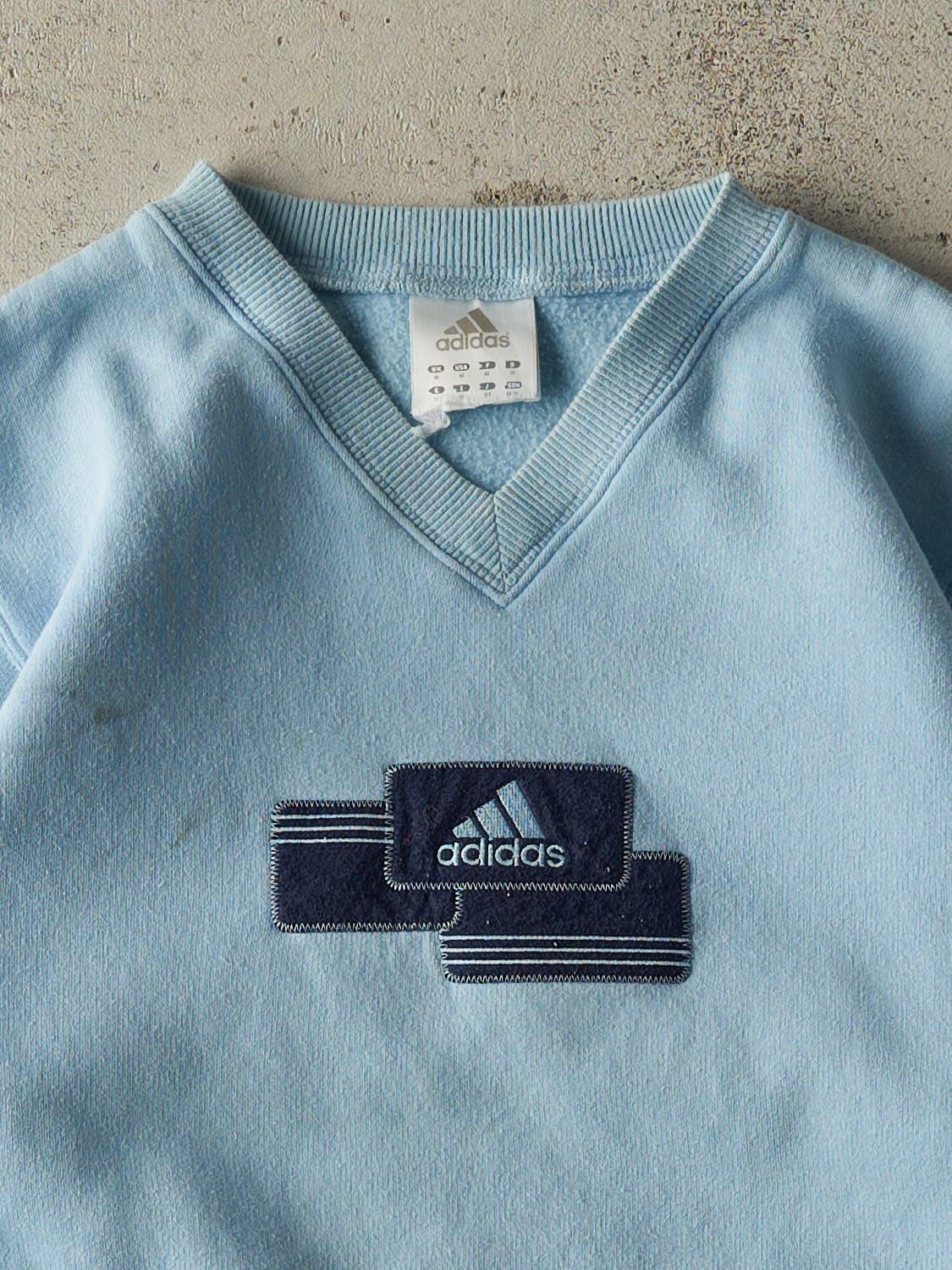 Vintage Y2K Blue Adidas Embroidered V Neck Crewneck (XS)