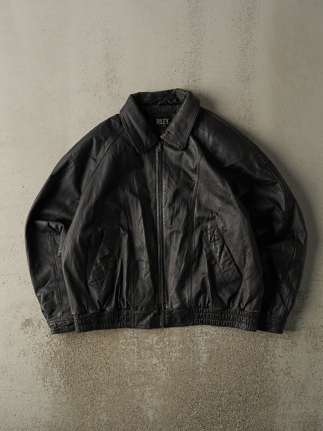 Vintage 90s Black Riley Leather Bomber Jacket (XL)