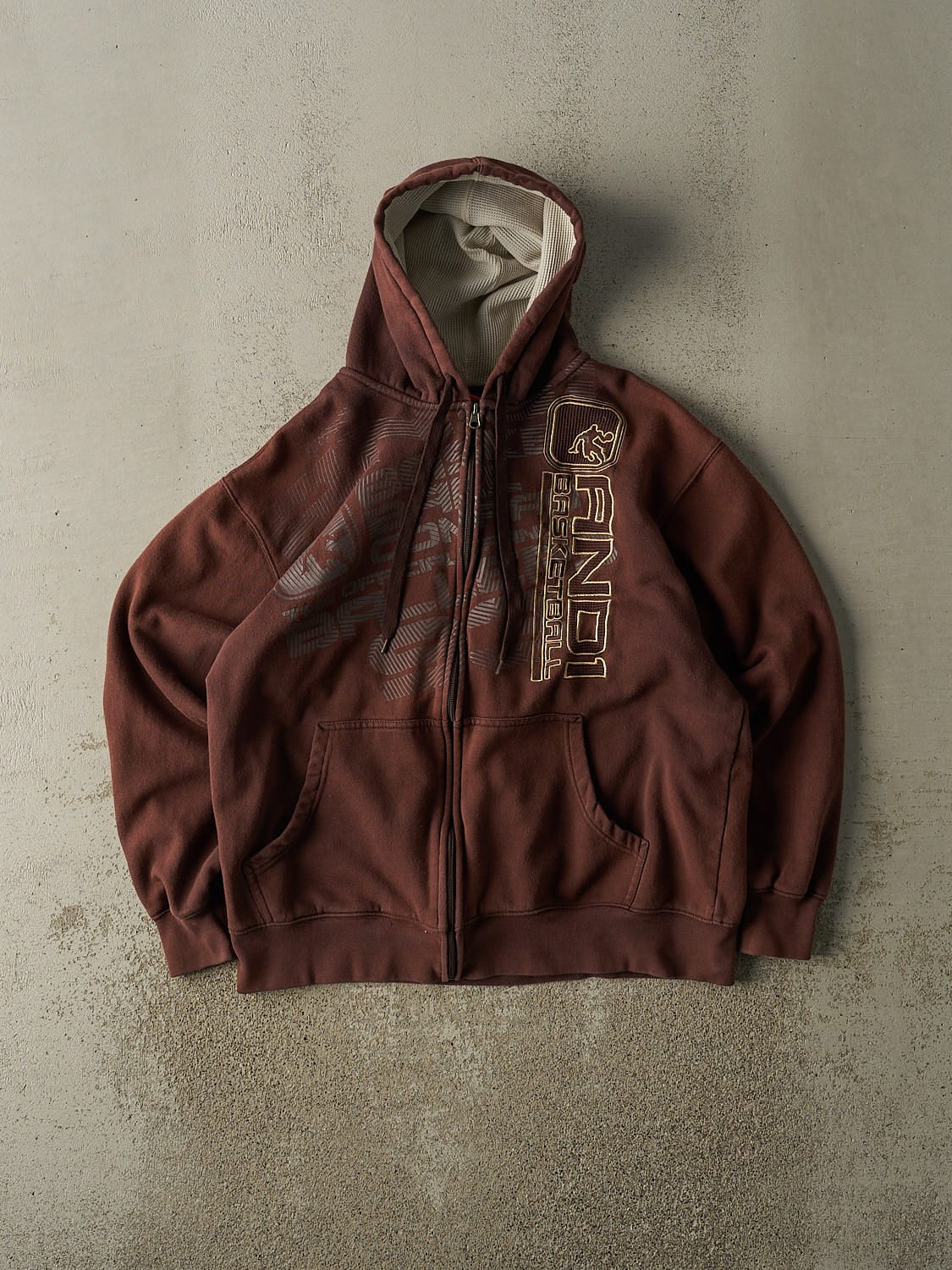 Vintage 90s Sun Faded Brown And 1 Embroidered Zip Up Hoodie (M/L)