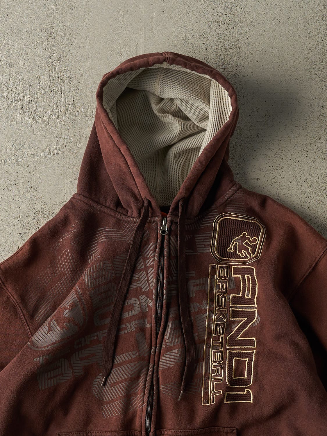 Vintage 90s Sun Faded Brown And 1 Embroidered Zip Up Hoodie (M/L)