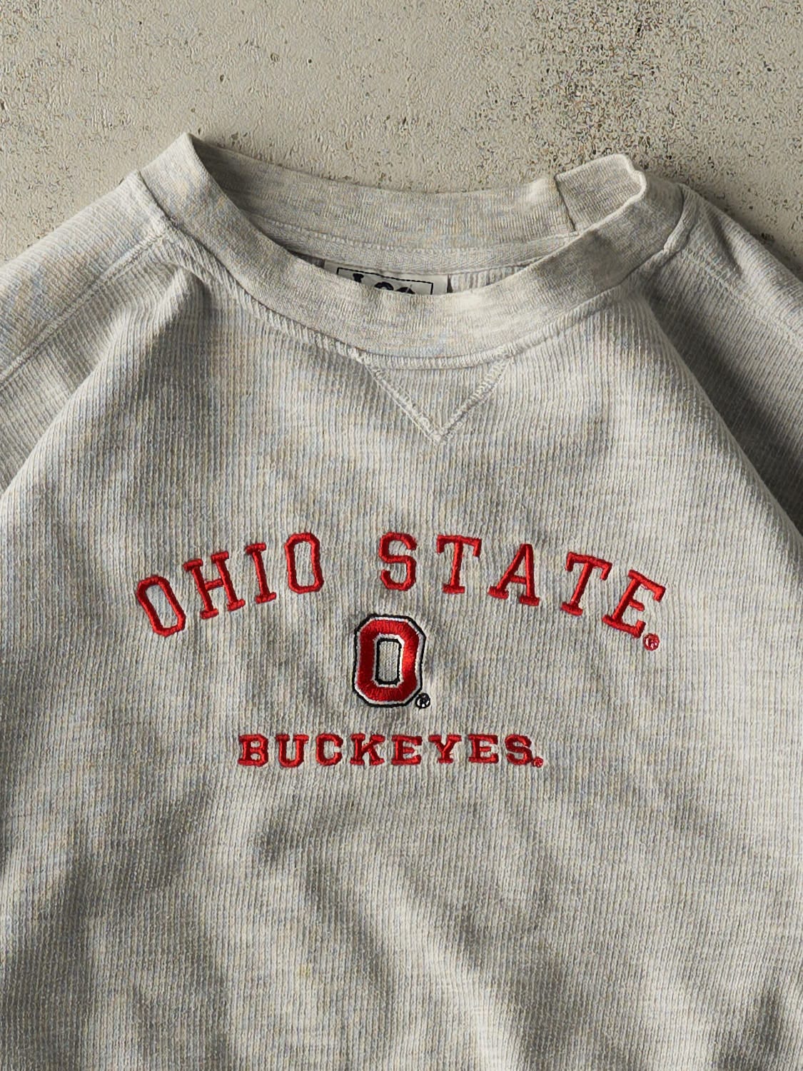 Vintage 90s Heather Grey Ohio State Buckeyes Textured Crewneck (S/M)