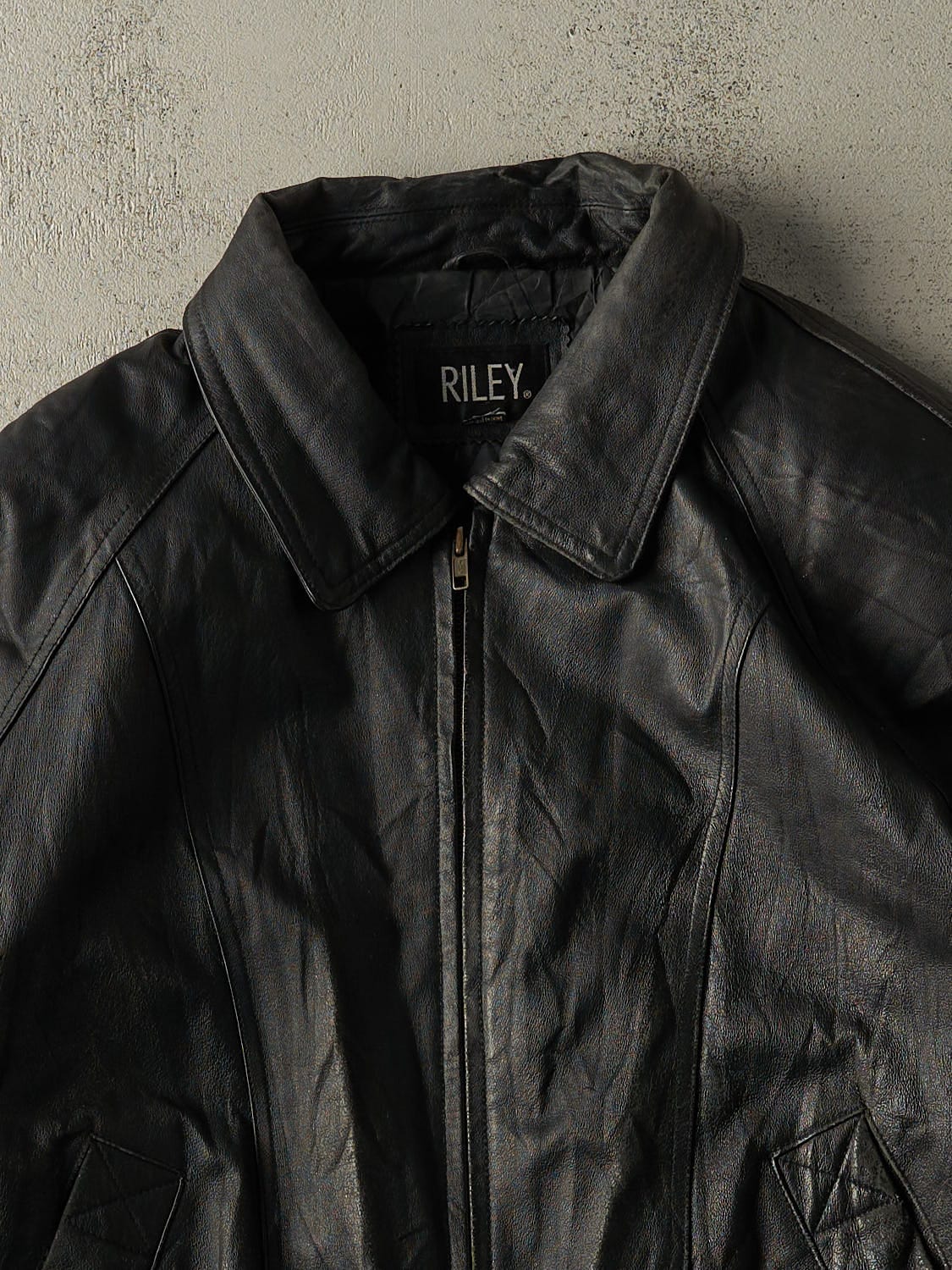 Vintage 90s Black Riley Leather Bomber Jacket (XL)