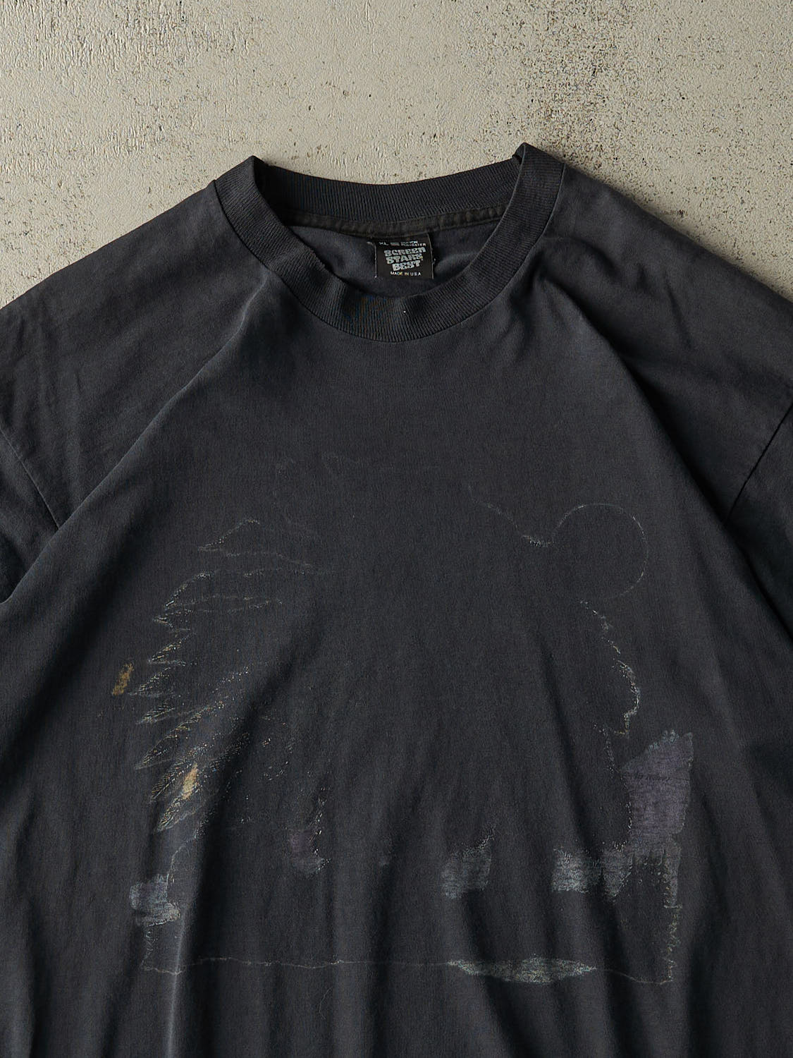 Vintage 80s Black Faded Graphic Tee (XL)