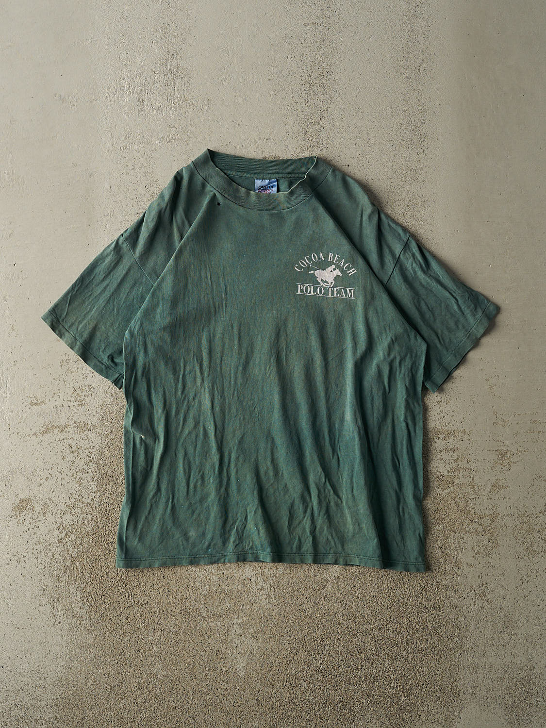 Vintage 80s Sun Faded Green Cocoa Beach Polo Team Tee (L)