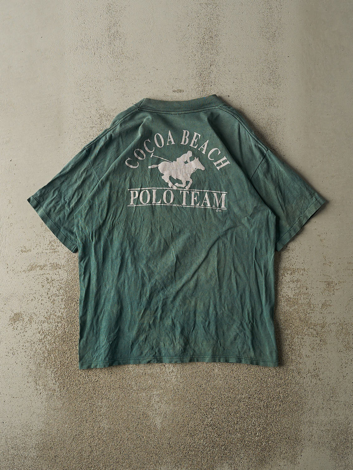 Vintage 80s Sun Faded Green Cocoa Beach Polo Team Tee (L)